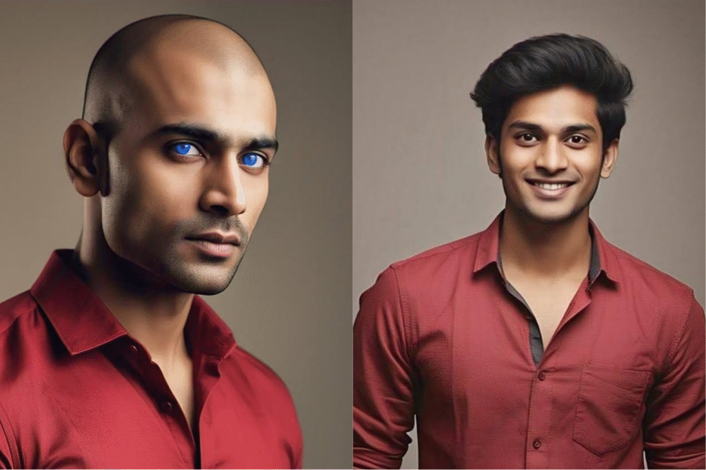"on model image showing after effect of wearing wig"